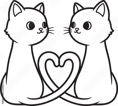 Cute cartoon cats forming a heart with their tails