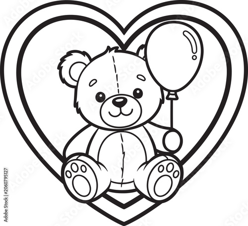 Black and white teddy bear with balloon in heart