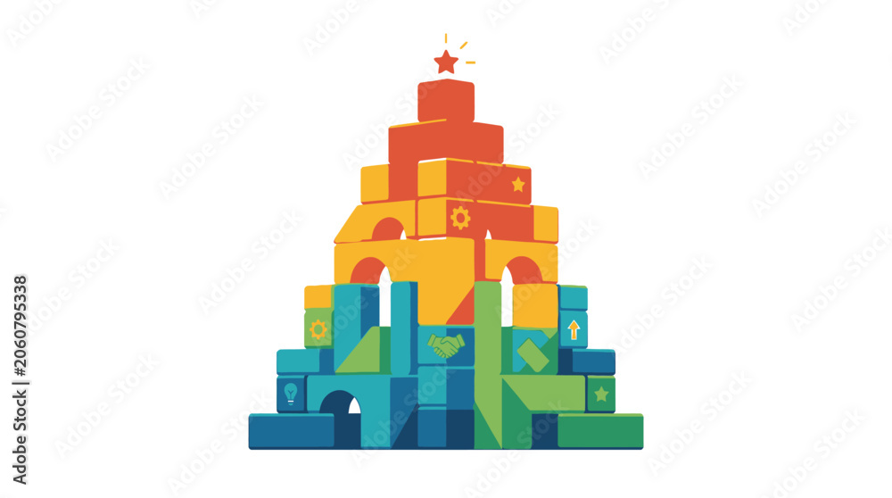 Naklejka premium Colorful Lego Brick Tower Structure.
