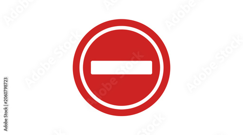 Red circle road sign with white horizontal bar meaning do not enter.