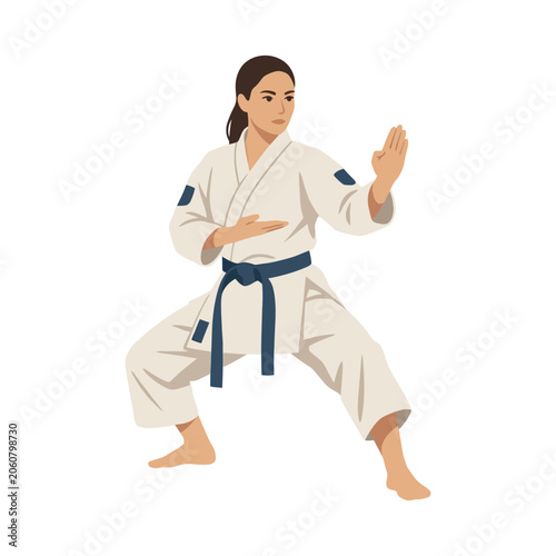 Female Shotokan Karate Competitor In Neko Ashi Dachi Stance