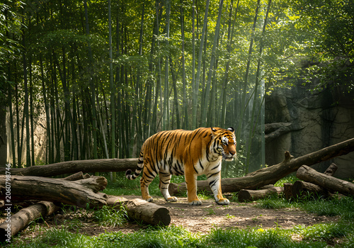 Tiger in lush bamboo forest