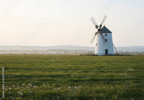 Tranquil countryside windmill