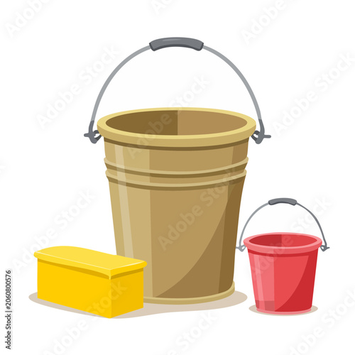 Illustration of cleaning bucket and sponge