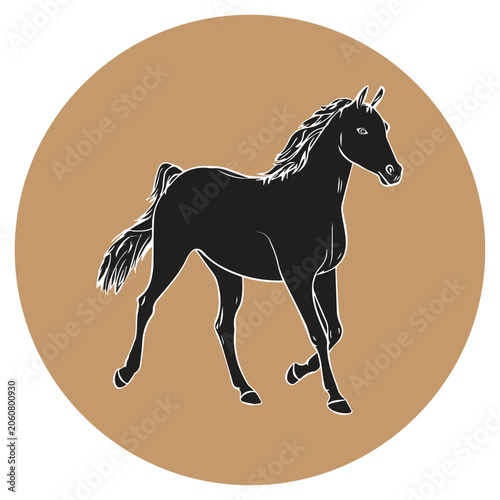 Elegant Horse Silhouette in Circular Frame