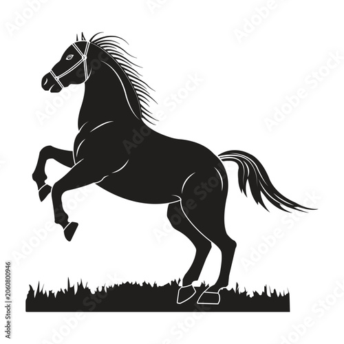 Rearing Horse Silhouette Illustration, Majestic Equine Side View Graphic