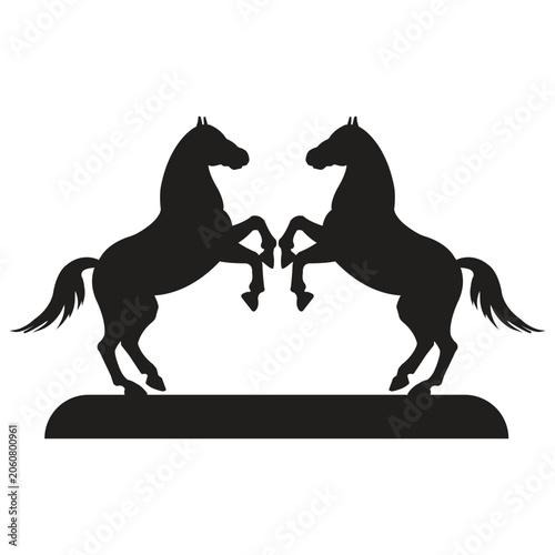 Two Rearing Horses Symmetrical Silhouette Illustration, Elegant Heraldic Equine Design