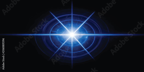 Intense blue circular starburst light flare effect with starburst circular abstract background luminous brilliant radiance electric explosion wallpaper spotlight luminescence conceptual