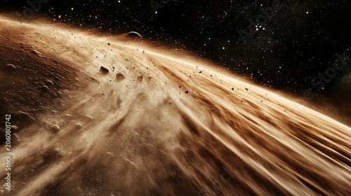 Cosmic dust storm sweeps alien planet.