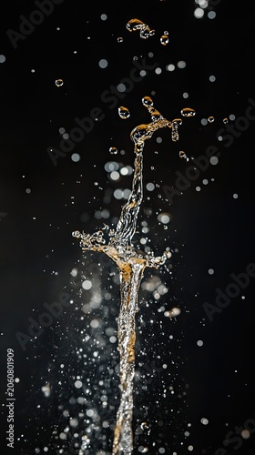 Water splash, dark background, dynamic motion, liquid art.
