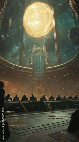 Cosmic council convenes beneath celestial sphere