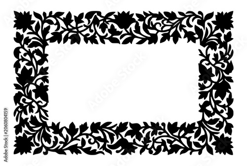 Ornate black floral silhouette rectangular frame border on white background