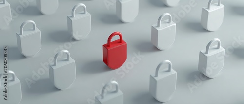 Unique red padlock surrounded by white locks.