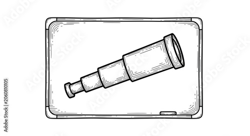 Hand-drawn telescope on a whiteboard, symbolizing discovery, exploration, and learning