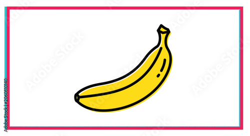 Hand-drawn yellow banana with black outline on white background, simple illustration
