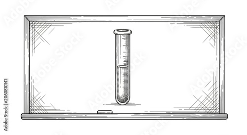Hand-drawn test tube with liquid on a blackboard, science education concept