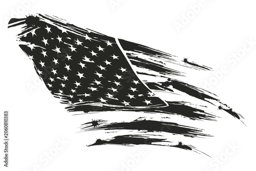 Isolated design element, black grunge style American flag pattern.