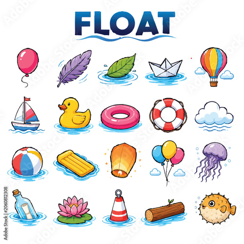 Bild auf Leinwand Float Concept Icon, Floating Object Symbol, Air and Water Line Illustration