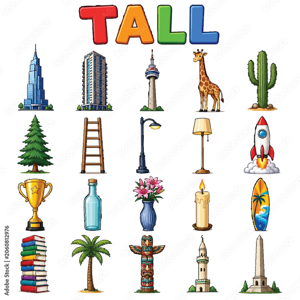 Fototapeta premium Tall Height Concept Icon, High Vertical Object, Long Shape Line Illustration