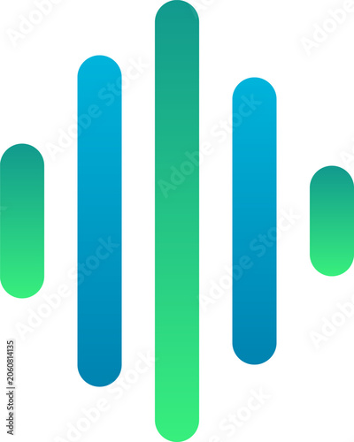 Minimalist blue and green gradient audio sound wave pulse bars icon isolated on white background