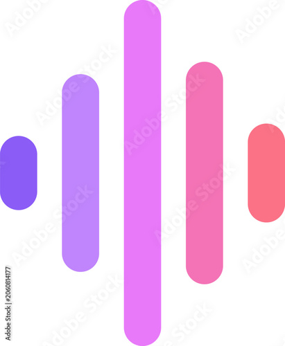 Minimalist digital audio soundwave equalizer icon featuring five vertical rounded bars in a vibrant gradient