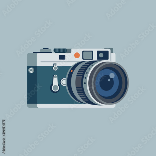 Canvas-taulu Stylized illustration of a retro rangefinder camera in blue tones