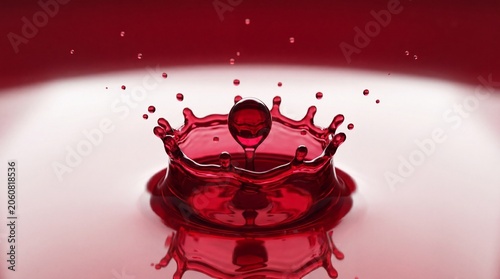 High Speed Action Shot of Single Droplet Collision Creating a Deep Red Wine Crown Splash