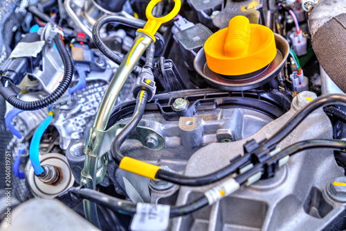 Plakat Modern car engine background close up view