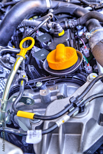 Naklejka Modern car engine background close up view