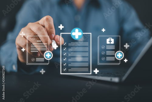 Billede på lærred Digital medical records and healthcare automation concept featuring doctors using AI powered systems to manage patient documents, improve data accuracy, and enhance modern healthcare services