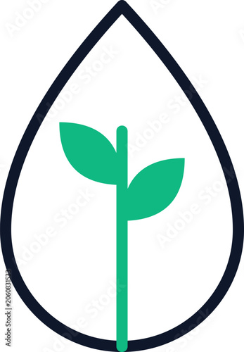 Green seedling growth symbol inside a droplet frame representing renewable organic biofuel resource power illustration