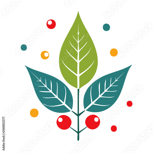 Leaf Icon with Berries and Dots - Flat Design