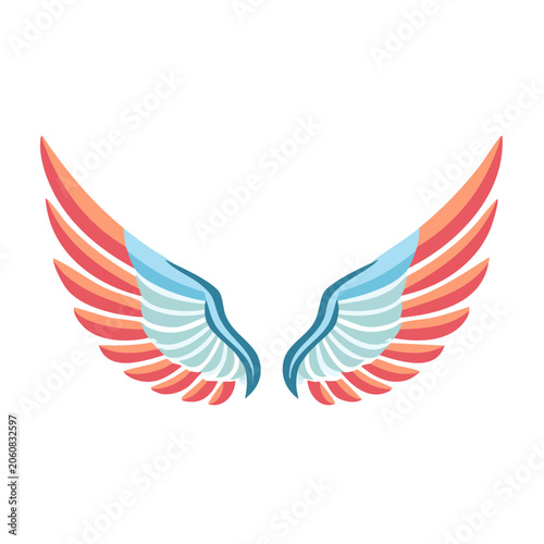 Stylized pair of wings with red, orange and blue colors