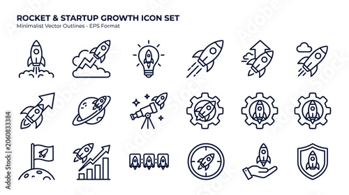 Bild auf Leinwand Rocket Startup Growth Icon Set Collection.