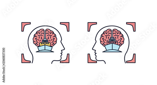 Brainstorming, Idea Generation: Ship in Head Silhouette, Creative Thinking, Innovation Concept