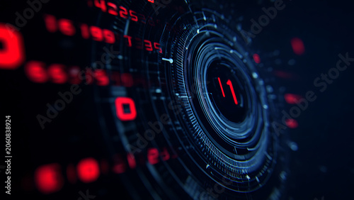 Futuristic Digital Interface with Glowing Red and Blue Elements.