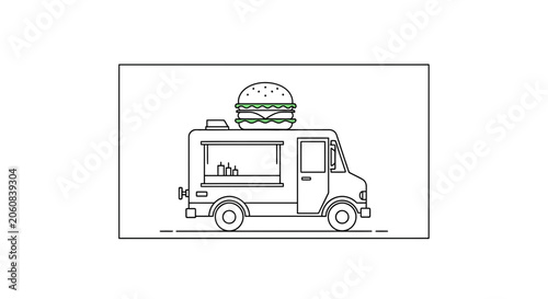 Food Truck with Giant Burger on Top - Fast Food Delivery Vehicle Illustration
