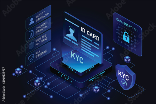 Digital Identity Verification Concept with KYC and Encrypted Data Security in a Futuristic Interface