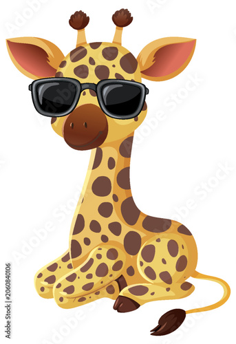 Cute Cartoon Giraffe Wearing Sunglasses Sitting on White Background