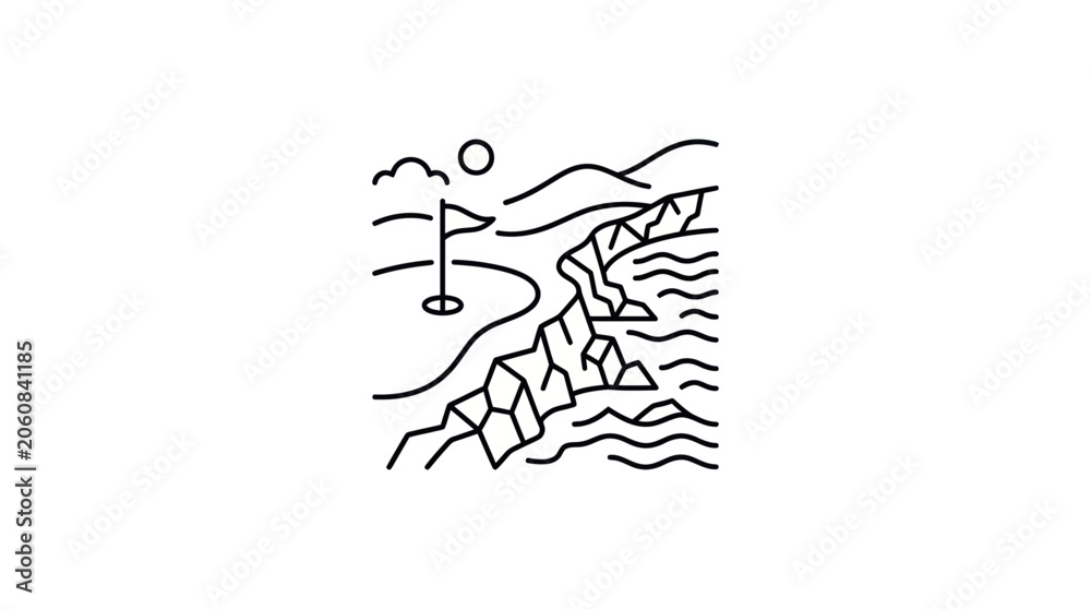 Obraz premium Minimalist Golf Course by the Sea Vector Illustration