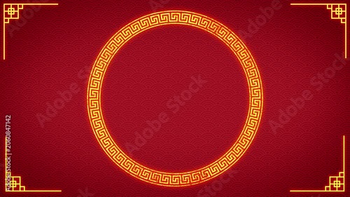 Chinese New Year background with golden circular ornament and festive red pattern