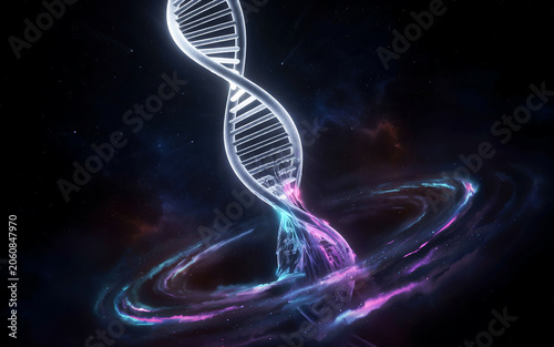 White DNA Helix Coming Out or Ascending Through Space