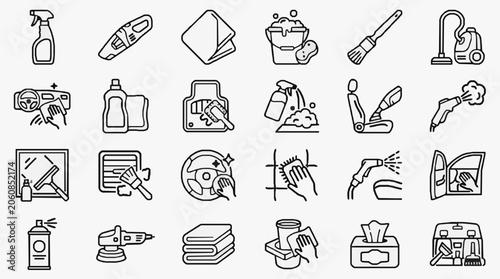 Fotografie Monochrome car interior cleaning icon with sponge and spray bottle detailing pro