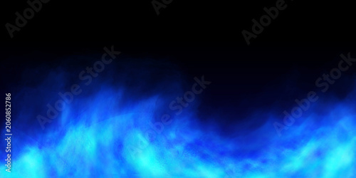 Abstract Electric Blue Smoke Waves on Black Background, Glowing Cyan Fire Fog Banner for Tech Concept
