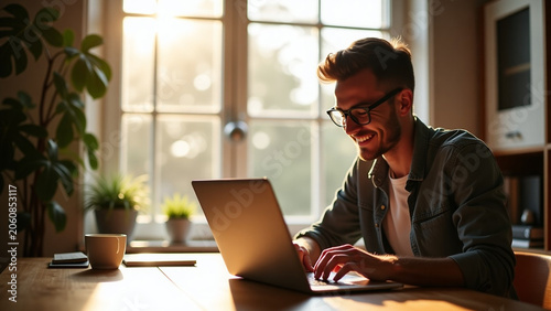 Window sunlight beautiful modern iteration house creative design style concept nature Happy freelancer working on