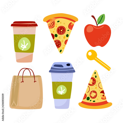 Flat design food and drink icons set
