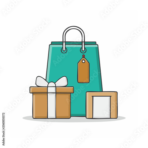Flat design illustration of shopping bag and gift box