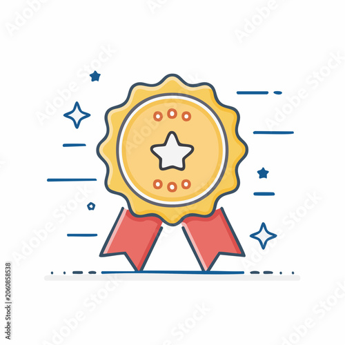 Gold Medal with Star and Ribbons