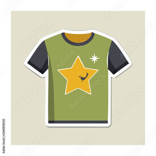 Green T-shirt with Orange Star and Smiley Face Illustration