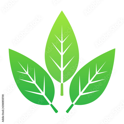 Three Green Leaves Icon on Transparent Background
